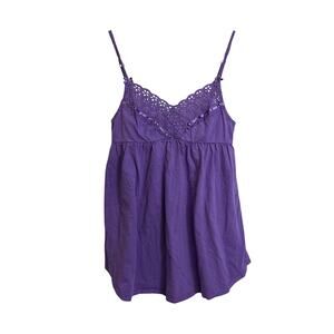 Victoria's Secret Cami Top Womens XS Purple Eyelet Lace Empire Waist Cotton Y2K